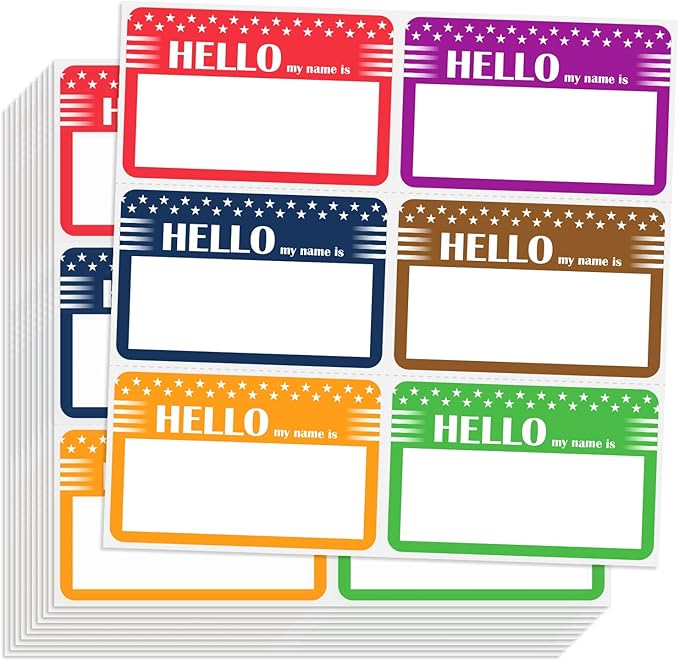 L LIKED 300 Stickers - Hello My Name is 3.5" x 2.25"Colors Plain Name tag Labels with Perforated Line for School Office Home (300 Labels)