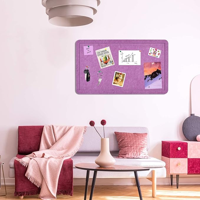 Vuzvuv Violet Purple 28"x16" Large Cork Board with 50 Push Pins & Sticky Notes, Self-Adhesive Bulletin Board for Wall, Felt Pin Vision Board for Paste Notes,Schedules Offices Home