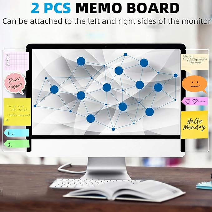 2 Pack Computer Monitor Memo Board, Acrylic Computer Monitor Sticky Note Holder, Transparent Side Panel Office Desk Organizer,Home Office Desk Accessories, Office Supplies for Women Men Computer ﻿