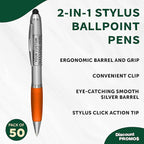 DISCOUNT PROMOS Custom Stylus Ballpoint Pens Set of 50, Personalized Bulk Pack - Black Ink, Great for Office, School, Business, Tradeshows, Events - Orange
