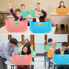 Colorful 12-Pack Desk Dividers for Students, Durable Plastic Study Carrel Divider, Easy to Clean Privacy Classroom Shield Folder Boards for Student Desk Pink Orange Blue Green