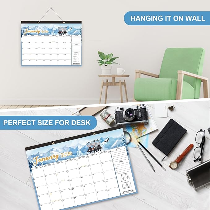 EaseForm 24 Month Desk Calendar 2026-2027, Runs from January 2026 to December 2027, Large 17"x12" Desktop/Wall Monthly Calendar, 2 Year Academic Calendar with Note & To Do for Home, School or office
