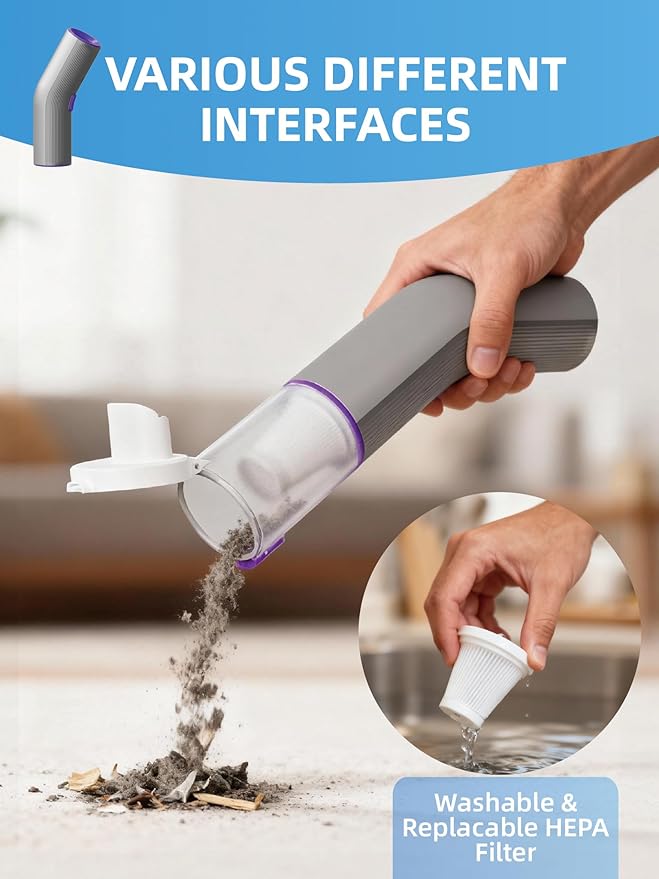 Vogano Cordless Car Vacuum, 4 in 1 Portable Mini Handheld Vacuum Cleaner with 15000pa Suction Power, 2 Suction Modes & Multi-Nozzles for Car Home Office Pet, Silver