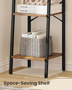 Hzuaneri Ladder Shelf, Bookshelf Bookcase, Freestanding Corner Storage Shelve with 2 Hooks for Home Office, Living Room, Kitchen, Bedroom, Industrial, 11.8"D x 13.4"W x 47.2"H, Rustic Brown BC13201B