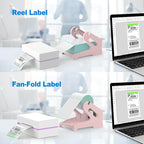 Vazioyar Thermal Label Holder for Rolls and Fan-Fold Labels, Sticker Roll Holder Work with Desktop Label Printer, Label Stand Shipping Supplies for Home Office(Pink)