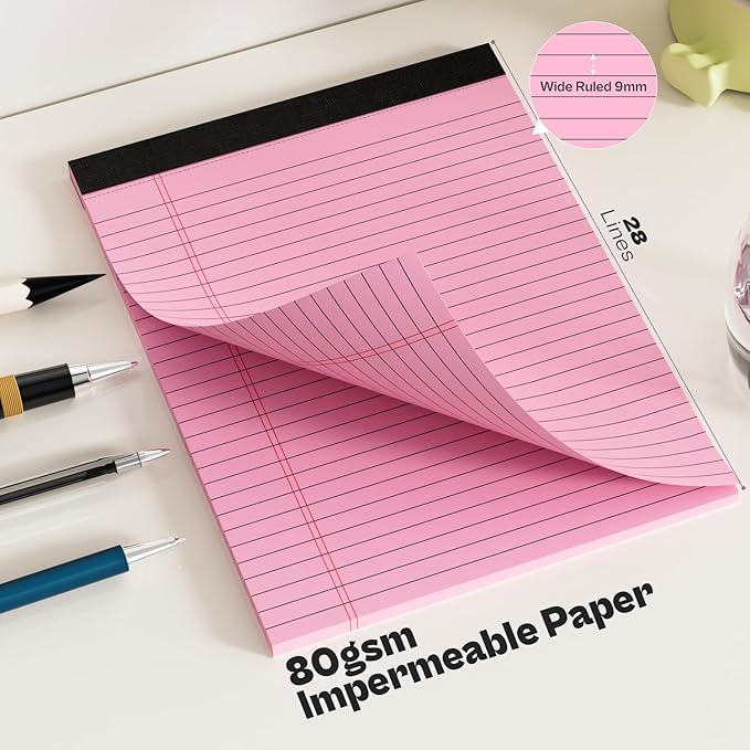 2 Pcs Legal Pads 8.5 x 11 Pink Note Pads 8.5 x 11 Notepad 8.5 x 11 Micro Perforated Writing Pads 8.5 x 11 Lined Paper Pads Wide Ruled Pad of Paper 30 Sheets Notebook for Study, To-Do Lists, Office