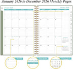 Daily Planner 2026 Full Page Per Day- 2026 Daily & Monthly Planner from January 2026 to December 2026, Day Planner 2026 with 12 Months Tabs, 6.4" x 8,5", Green