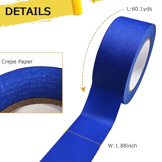 Professional Painters Tapes 2 Inch Wide (1.88 in x 60.1 Yds x 6 Rolls =360.6 Yds), Blue Masking Tape, Paint Paper Tape, Protects Surfaces, No Residue, Painter's Tape for Wall Painting, Canvas Edging