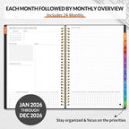 SUNEE 2026-2027 Planner - 24 Months (Jan 2026 - Dec 2027) - 7"x10" Monthly Spreads & Yearly Planner, Black