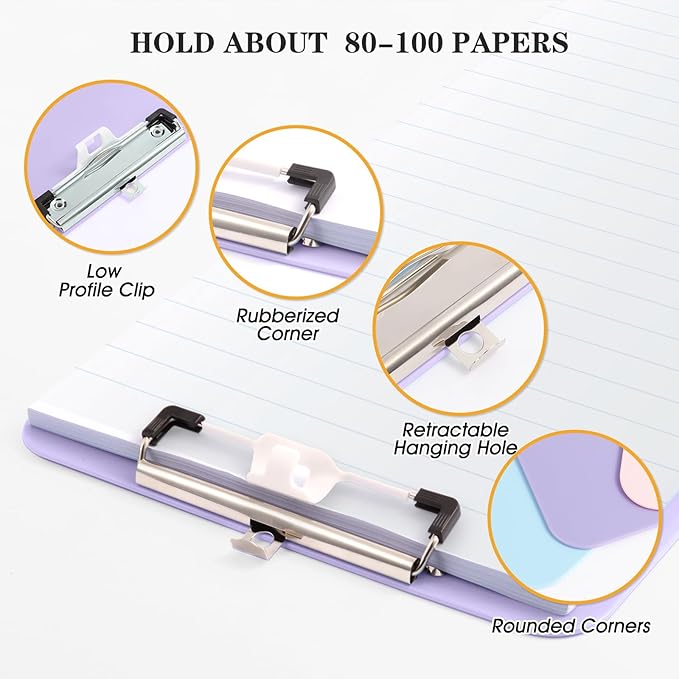 TFDLCG zm 1 PCS Purple Clipboard with Pen Holder, Standard A4 Letter Size,Nursing Clip Boards 8.5x11 Heavy Duty, Low Profile Clipboards for Women Kids Teacher, School Office Home Work