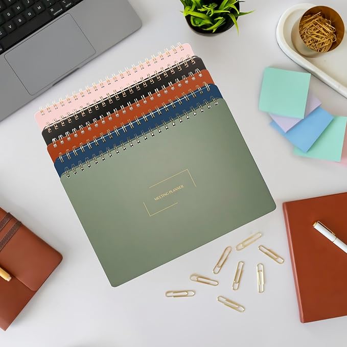 Merely Home | Meeting Notebook for Work | 8.25" x 11.75" | Project Planner | Simple Design | Multiple Layouts | Office and Business Planner (Black, Meeting Planner - Landscape)