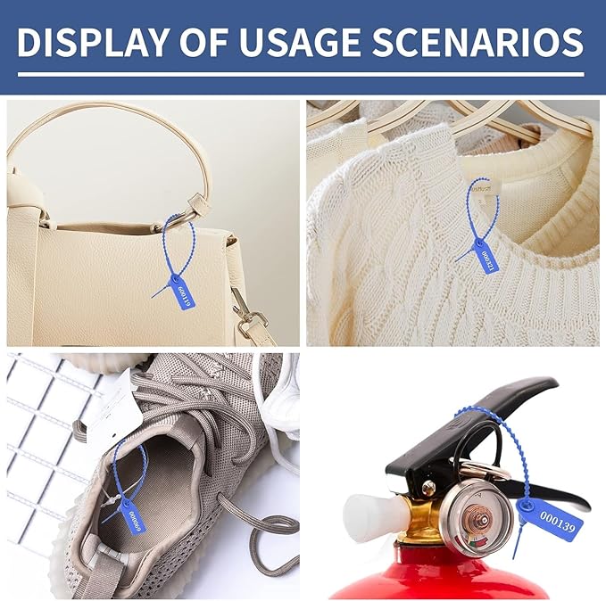 1000Pcs Plastic Tamper Shipping Seals Pull-Tite Security Seal Signage Numbered Fire Extinguisher Tags Zip Ties Labels Disposable Self Locking for Logistics, Luggage,Transport (Blue, 1000pcs)