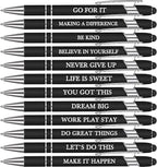 Zonon 12 Pcs Inspirational Pens Bulk Funny Ballpoint Pen with Stylus Tip Motivational Gifts for Valentine's Day Teacher Coworkers Nurse School Office Supplies(Black,Motivational Style)