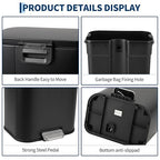 Takywep 13.2 Gallon Brushed Stainless Steel Trash Can with Soft-Close Lid, 3.2/5.3/8/13.2 Gallon Smudge-Resistant Compact Garbage Bin for Kitchen, Bathroom, Office - Black & White