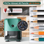 AFMAT Electric Pencil Sharpener, Cordless & Rechargeable, Heavy Duty Classroom Pencil Sharpeners for 6-11mm Pencils, Auto Stop, 2s Fast Sharpening, Battery Powered, 10,000 Sharpenings, Green, PSD3