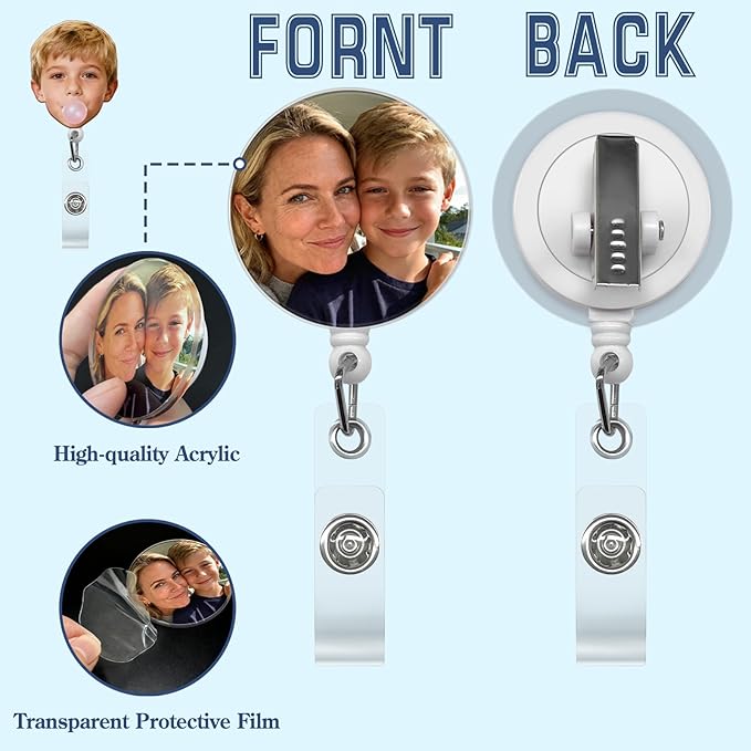 Custom Badge Reel Personalized Retractable ID Badge Holder with Your Photo Customized Photo Badge Reel for Nurse, Doctor, Teacher, Student, Office Worker Custom ID Badge Holder with Alligator Clip