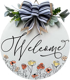 Wood front door sign Wood sign Home decor Welcome sign Sign for front door House warming gift Wedding gift (Wildflower 3.0-UV026(A1) P002, 22" Width)