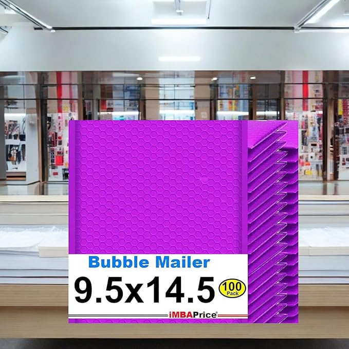 iMBAPrice 9.5x14.5 Inches Purple Color Polybubble Bag, 100-Pack Large Size #4 Self Seal Poly Bubble Mailers Padded Packing Envelopes (Total 100 Bags)