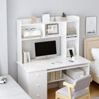 OSCHF Wooden Desktop Hutch Bookshelf - Free Standing Desk Storage Shelf with Top Edge for Computer Desk, Desktop Bookcase for Dorm, Home or Office, Countertop Organizer, White, 53.2"