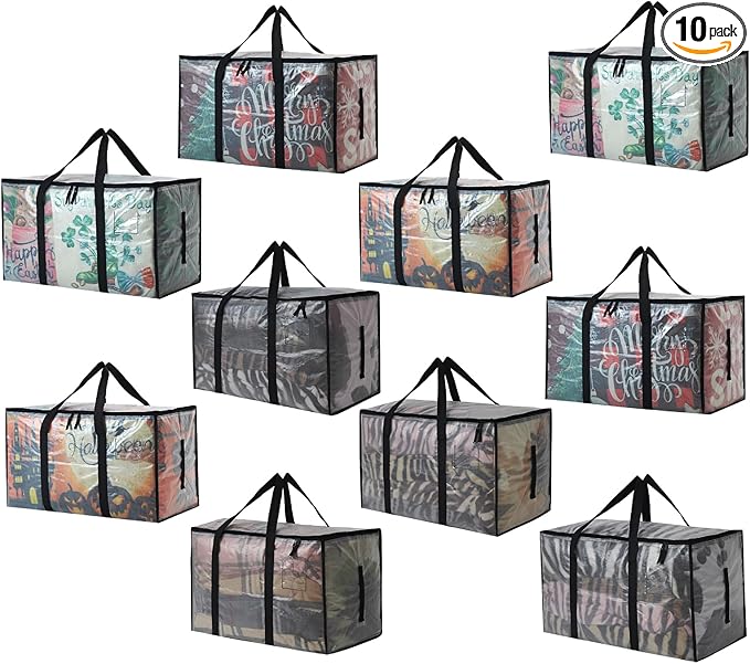 PWRSC Heavy Duty 93L (24.5 Gallon) Stackable Storage Bins with Fully Openable Lids, Moving Bags Heavy Duty, Clear Plastic Totes for Moving Storage, Home Organization, Closet, Dorm Room 10 pack