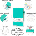 feela 12 Pack Notebooks Journals Bulk, Hardcover Notebook Classic Ruled Lined Journals with Pen Holder for Women Girls School Business Supplies, with 12 Black Pens, 120 GSM, 5.1”x8.3”, A5, Aqua