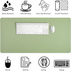 Light Green Desk Mat with Stitched Edges, Large Mouse Pad, Non-Slip Desk Protector Mat, Leather Desk Blotter, Waterproof Desk Pad for Office Home Decor(31.5×15.7 Inches)