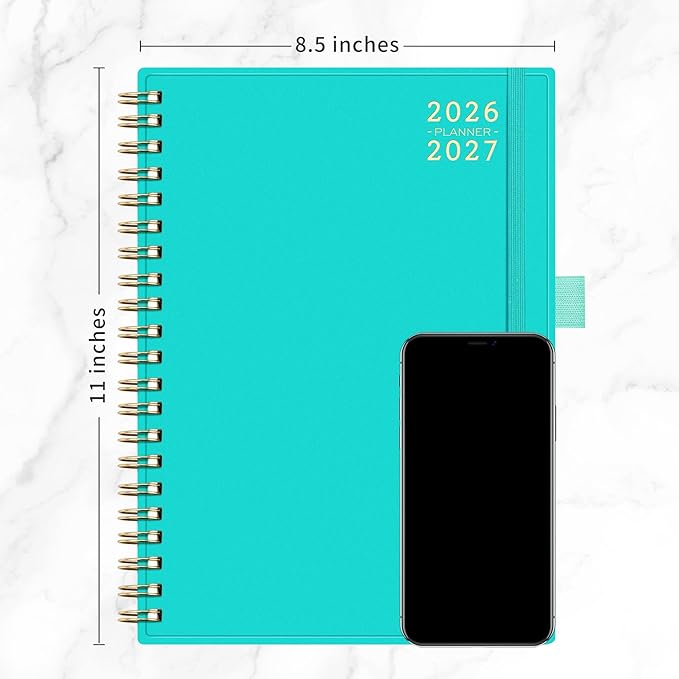 RETTACY 2026-2027 Monthly Planner, Jan 2026 - Dec 2027, Large Size (8.5" x 11"), Agenda, Calendar, 24 Month Tabs, Flexible Plastic Cover, 100 GSM Thick Paper, Spiral-bound (Tiffani Blue)