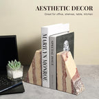 Koville Natural Onyx Bookends for Shelves, Decorative Bookends for Heavy Books, Non-Slip Heavy Duty Book Stopper for CD/Movies, Aesthetic Decorative Book Ends for Bookshevles Table Home Decor