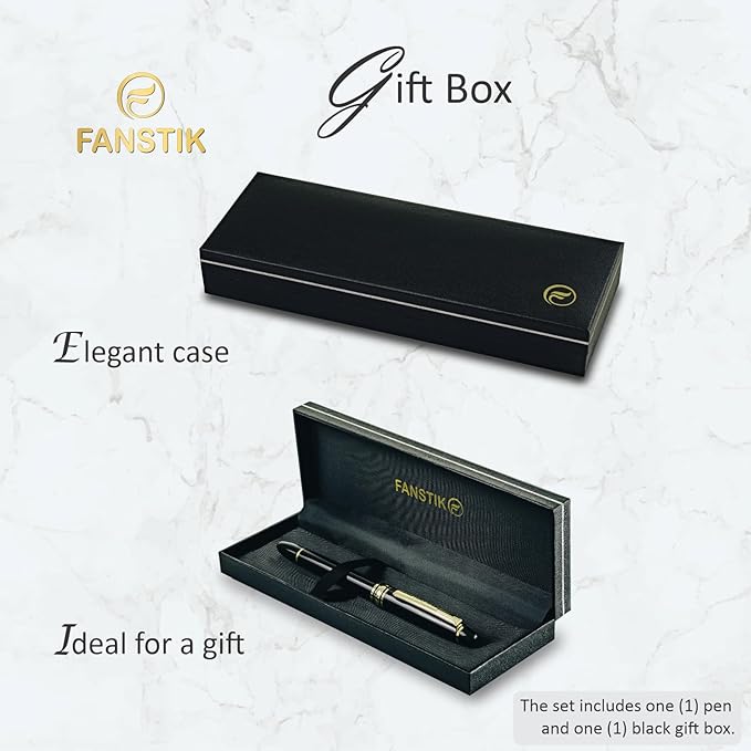 FANSTIK Customized RollerBall pen with name (MADE IN USA), stainless steel, black and gold, luxury engraved pen personalized for men and for women. (RollerBall Black-Gold)