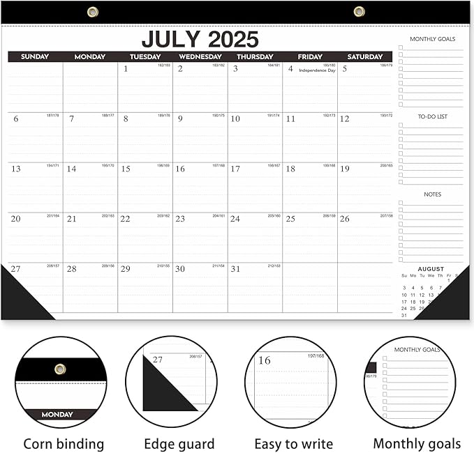 Desk Calendar 2026-18-Month (Jan 2026-Jun 2027) 17x12 Inches, 2 Stickers Included, Desktop/Wall Monthly Calendar for Home, School & Office (Simple black)