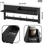 AMBIRD Wall Hooks with Shelf, 26.57 Inch Entryway Wood Coat Hooks for Wall, Coat Rack Wall Mount Rack with 5 Dual Hooks 3 Key Hooks Mail Organizer and Key Rack Key Holder (Black)