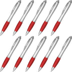 DISCOUNT PROMOS Ballpoint Pens With Rubber Grip, 10 pack, Black Ink Writing Pens in Bulk, Red