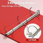 SUNEE 3 Ring Binder 1.5 Inch 1 Pack, Clear View Binder Three Ring PVC-Free (Fit 8.5x11 Inches) for School or Office Supplies, Red