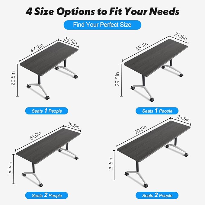 Goakwwuz Conference Room Table, Folding Conference Tables,Thicken Grey Tabletop,Flip Top Wooden Seminar Meeting Room Table for Conference Room Offices (2, Grey, 55.1”)