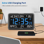 DreamSky Large Digital Clock with Date and Day of Week - Electric Desk Clock for Seniors Elderly, Bedroom Alarm Clock with Battery Backup, Dimmer, USB Port, Auto DST, Temperature, Adjustable Volume