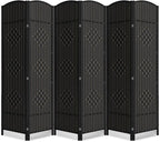 6 Panel Room Divider,6Ft Folding Privacy Screen,Tall - Extra Wide Foldable Panel Partition Wall Divider with Diamond Double-Weaved Hand-Woven Design Room Screen Divider