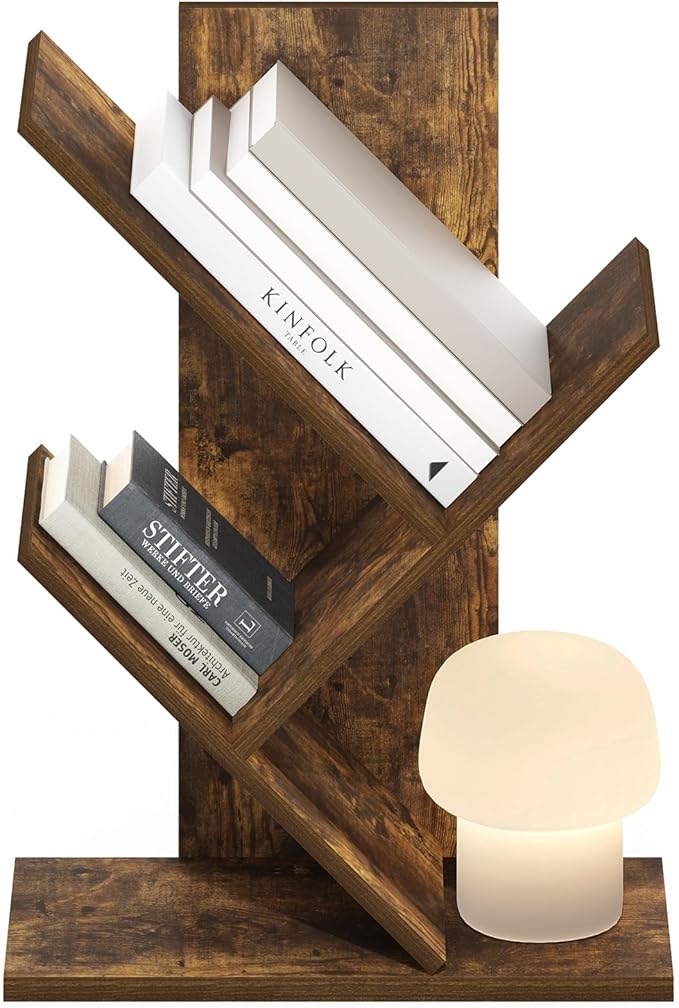 Furinno Tree Book Shelf, 3-Tier Bookshelf, Tree Bookcase for Room Decor, 8.4 x 15.7 x 21.3, for Living Room, Bedroom, Home Office, Amber Pine | Furinno, Tree Bookshelf, 3-Tier, Floor Standing, Tree Bookcase, Amber Pine