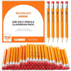 Shuttle Art 108 Pack Golf Pencils With Erasers, #2 HB Pencils Bulk, 3.5” Mini Pencil, Pre-Sharpened Small Pencil for Kids Teachers Classroom Games, Back to School Supplies