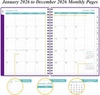 Daily Planner 2026 Full Page Per Day- 2026 Daily & Monthly Planner from January 2026 to December 2026, Day Planner 2026 with 12 Months Tabs, 6.4" x 8,5", Purple
