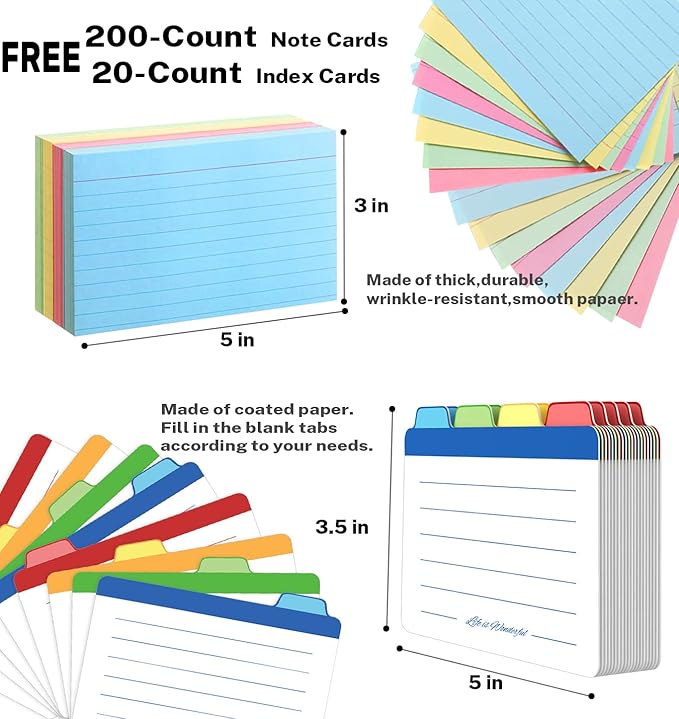Neando Bamboo Index Card Holder for 3x5 Cards – Wooden Organizer with Lid, 4 Compartments, 600-Card Capacity, Includes 20 Thick Index Cards & 200 Note Cards– Natural Desktop Filing Box
