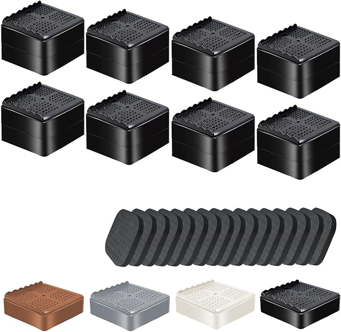 Furniture Risers, 8 Pack Bed Risers with Non-Slip Grip and Heavy Duty Support, 1 Inch 2 Inch 3 Inch 4 Inch Height Lift for Couch, Sofa, Table, Desk, Chair, Refrigerator - Black, 1+1 Inch