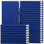 Laumoi 28 Pack PU Leather Lined Notebook Journal Bulk A5 Hardcover Notebook College Ruled 5.5 x 8.2 Inch Journal with Pen Holder for School Business Work Writing(Navy Blue,Simple)