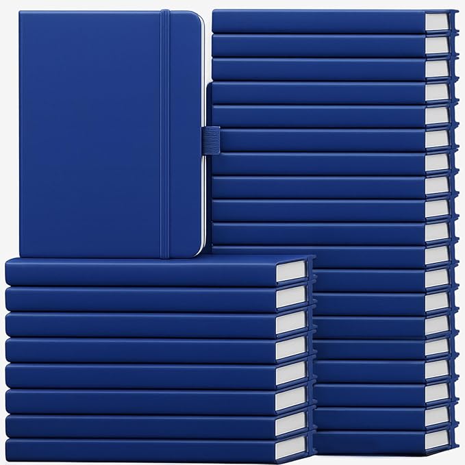 Laumoi 28 Pack PU Leather Lined Notebook Journal Bulk A5 Hardcover Notebook College Ruled 5.5 x 8.2 Inch Journal with Pen Holder for School Business Work Writing(Navy Blue,Simple)