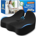 CushZone Seat Cushion, Memory Foam Office Chair Cushions, Ergonomic Curved Design for Sciatica, Tailbone, Coccyx, Seat Support for Car, Desk Chair, Wheelchair, Enhances Long Sitting Comfort (Black)
