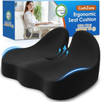 CushZone Seat Cushion, Memory Foam Office Chair Cushions, Ergonomic Curved Design for Sciatica, Tailbone, Coccyx, Seat Support for Car, Desk Chair, Wheelchair, Enhances Long Sitting Comfort (Black)