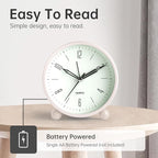 Analog Alarm Clock, 4 inch Super Silent Non Ticking Small Clock with Night Light, Battery Operated, Simple Design, Old Fashioned Style Cream Decor, for Bedroom, Bedside, Desk, Adult, Kid, Gift, White