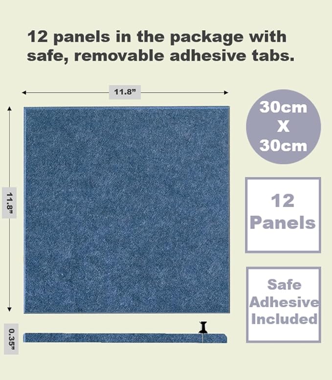 DECORITA Blue Felt Notice Board 47"x35" | Large Cork Bulletin Board Alternative for Office, Home & Classroom | Felt Wall Tiles (12-Pack) | Blue Classroom Decor Office Supplies | Ocean Blue