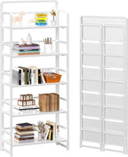 4NM No Assembly 5 Tiers Folding Bookshelf Storage Shelves Vintage Bookcase Standing Racks Study Organizer Home Office (All White)