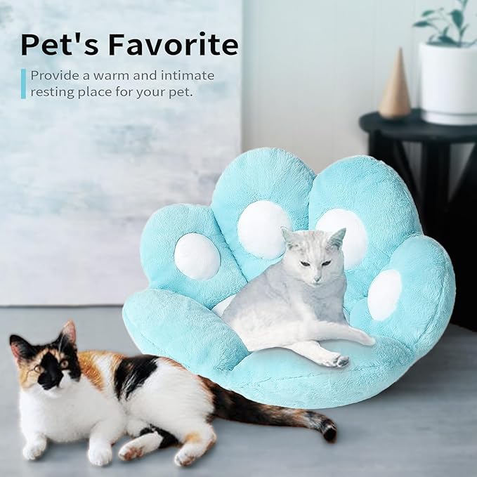 Ditucu Cat Paw Cushion Kawaii Chair Cushions 27.5 x 23.6 inch Cute Stuff Seat Pad Comfy Lazy Sofa Office Floor Pillow for Gaming Chairs Room Decor Blue