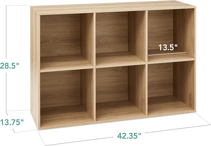 Best Choice Products 6-Cube Storage Organizer, 13.5in Shelf Opening, Bookcase, Display Shelf, Customizable w/ 3 Removable Back Panels – Light Oak